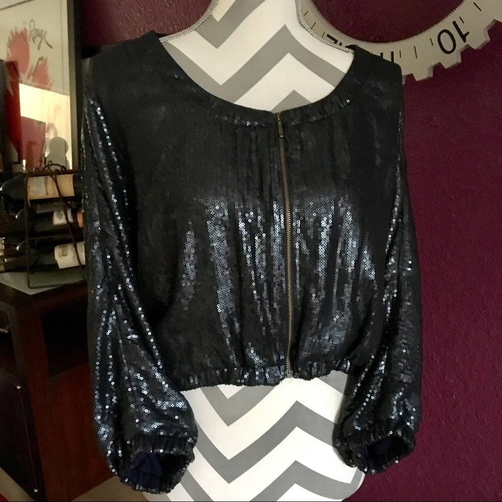 GIBSON Northstrom Sequin Crop JACKET Navy Blue